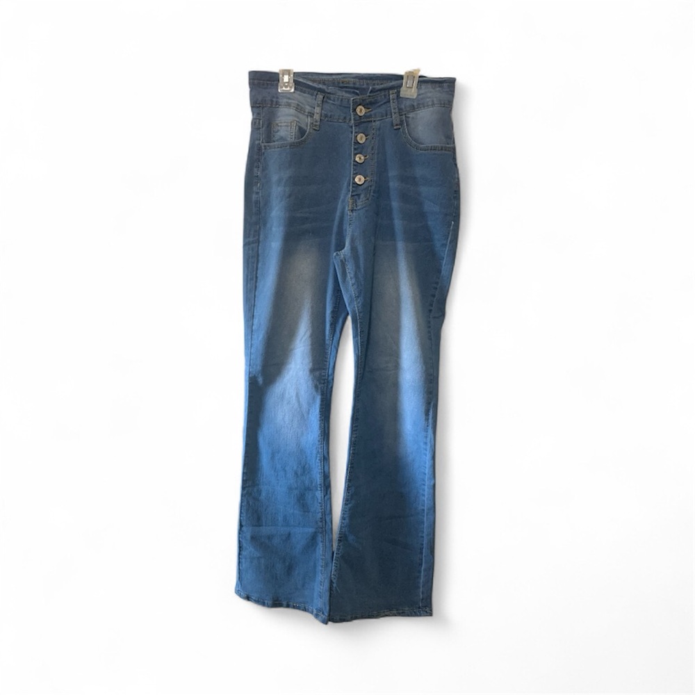 Stylish Blue Denim Flared Legged Jeans Women Size M